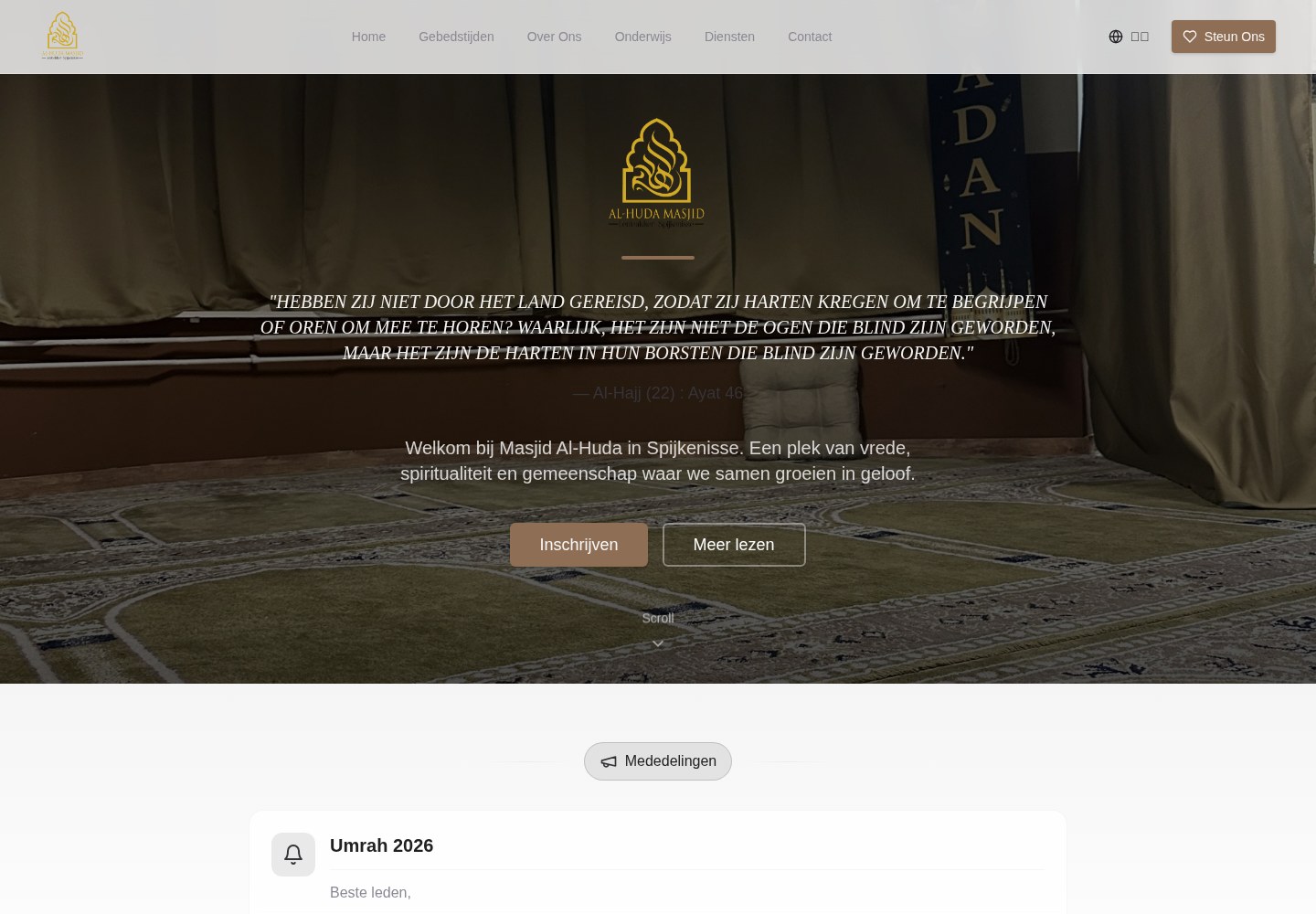 Website van Masjid Al-Huda in Spijkenisse